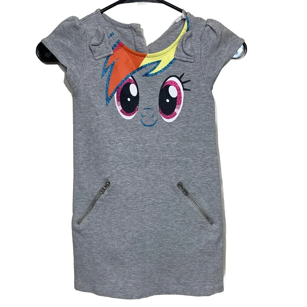 H&M My Little Pony‎ Rainbow Dash Dress Girls Size 4-6Y Gray Short Sleeve Hasbro